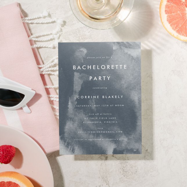 Convite para Festa de solteira de Aquarela Azul Bo (Blue watercolor wash modern bohemian bachelorette party invitation.)