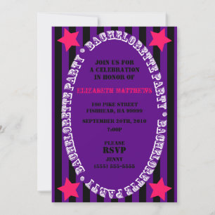 Convite para Festa de solteira de circo roxo e pre