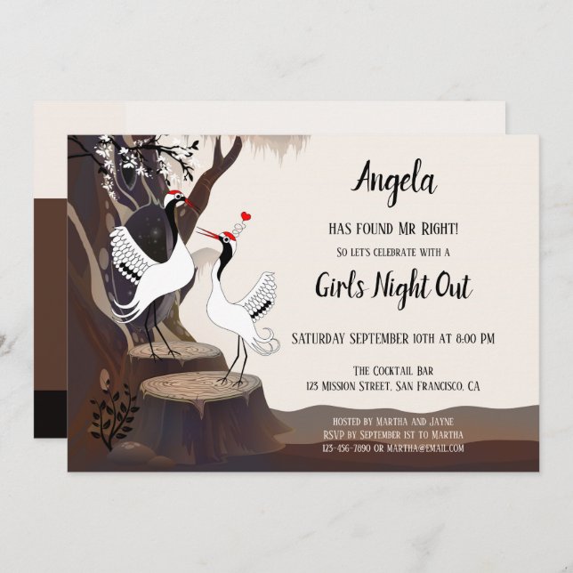 Convite para Festa de solteira de gruas japonesas (Frente/Verso)