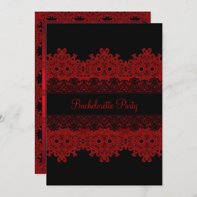 Convite para Festa de solteira de rendas vermelho  (Frente/Verso)