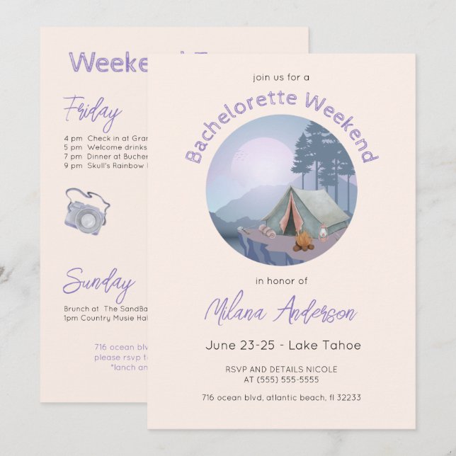 Convite para Festa de solteira de tenda de acampam (Frente/Verso)