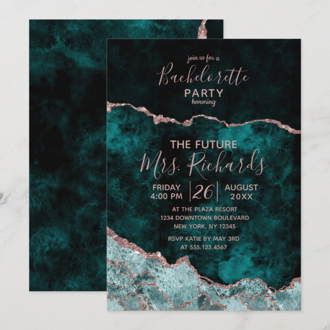 Convite para Festa de solteira Dourada de Peacock  (Frente/Verso)