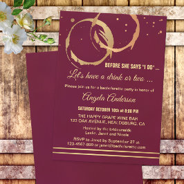 Convite para Festa de solteira Dourada Marsala Win