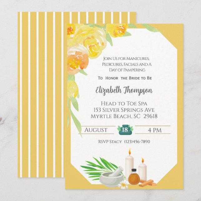 Convite para Festa de solteira no Dia do Spa (Frente/Verso)