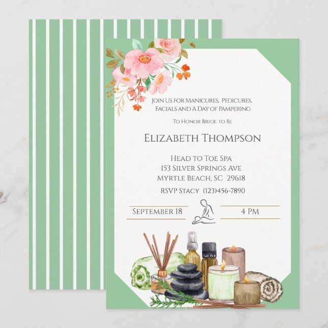 Convite para Festa de solteira no Dia do Spa (Frente/Verso)