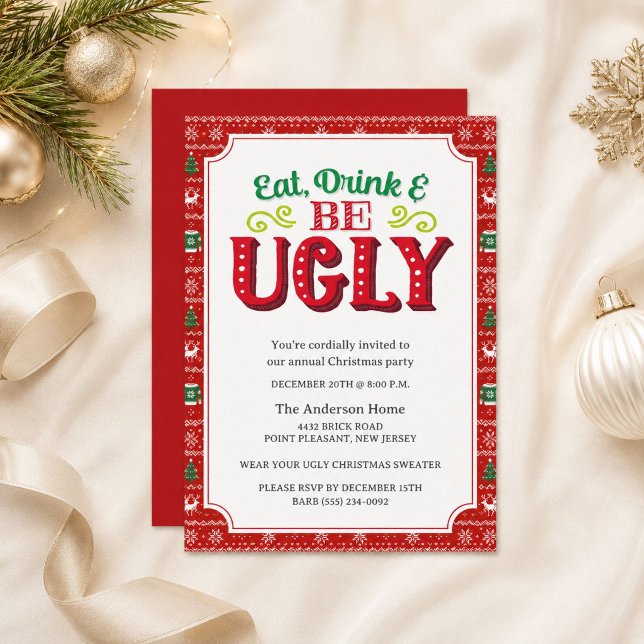 Convite para Festa de Suéter de Natal Feio Moderno (Modern Ugly Christmas Sweater Party Invitation)