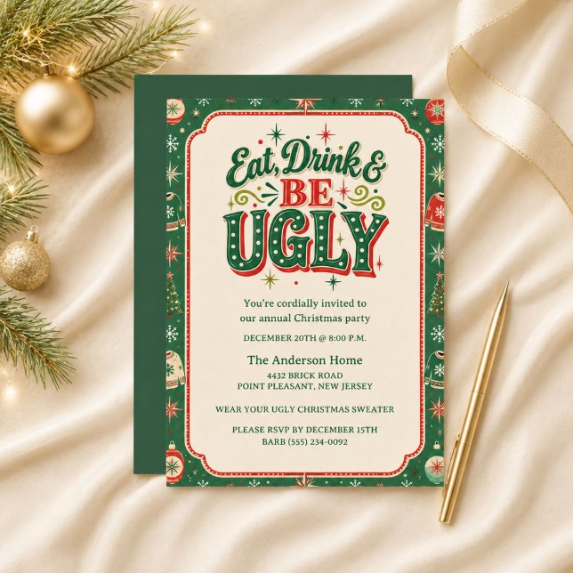 Convite para Festa de Suéter de Natal Feio Retrô (Retro Ugly Christmas Sweater Party Invitation)
