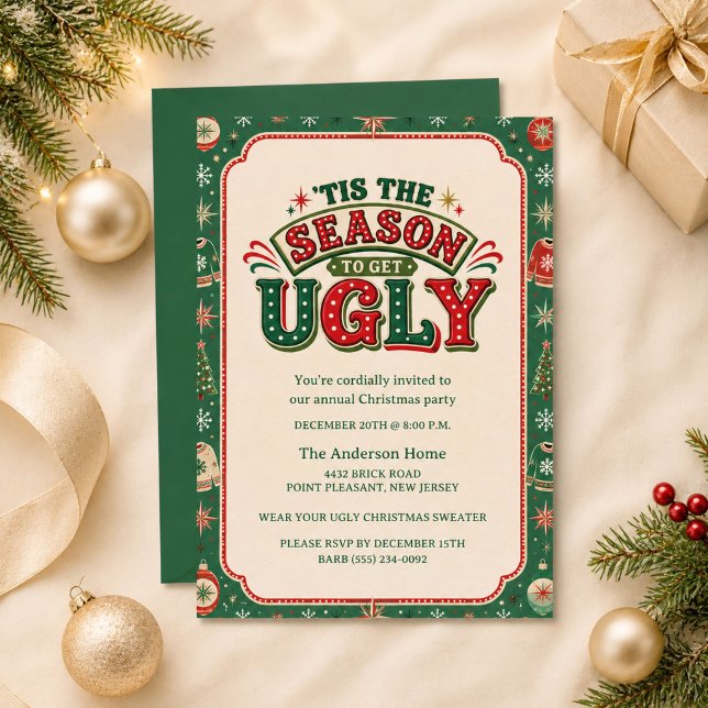 Convite para Festa de Suéter de Natal Feio Retrô (Retro Ugly Christmas Sweater Party Invitation)