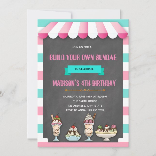 Convite para festa de sundae personalizado (Frente)