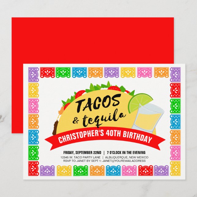 Convite para Festa de Tacos e Tequila (Frente/Verso)