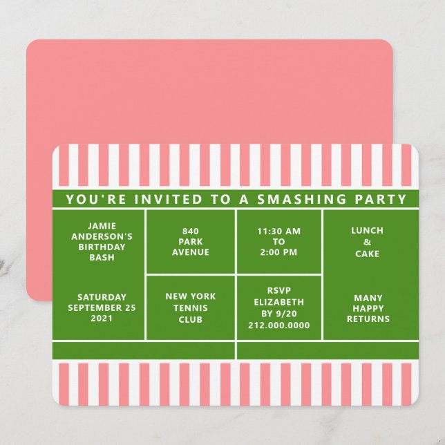 Convite para Festa de Tênis (Frente/Verso)