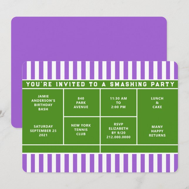 Convite para Festa de Tênis (Frente/Verso)