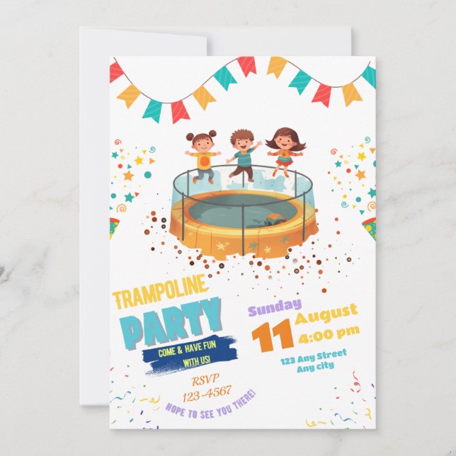 Convite para Festa de Trampolim, Festa de Pular e  (Frente)