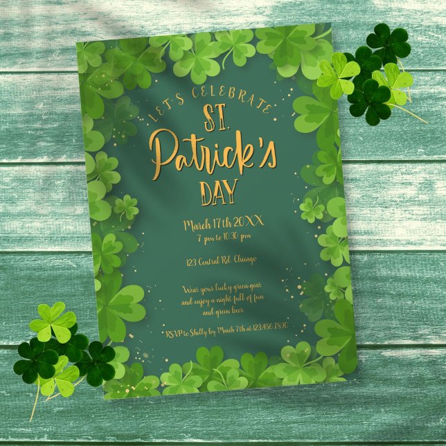 Convite para Festa de Trevo do Dia de São Patrício (Saint Patrick's Day Shamrock Party Invitation)