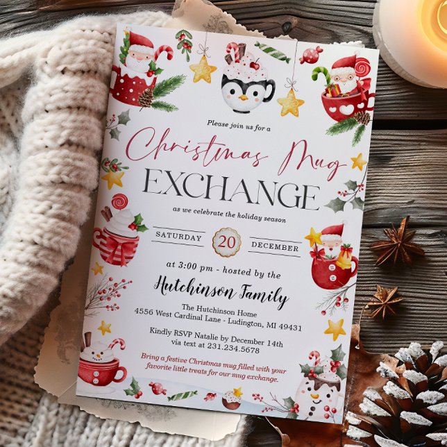 Convite para Festa de Trocas de Canecas de Natal (Christmas Mug Gift Exchange Party Invitation
)