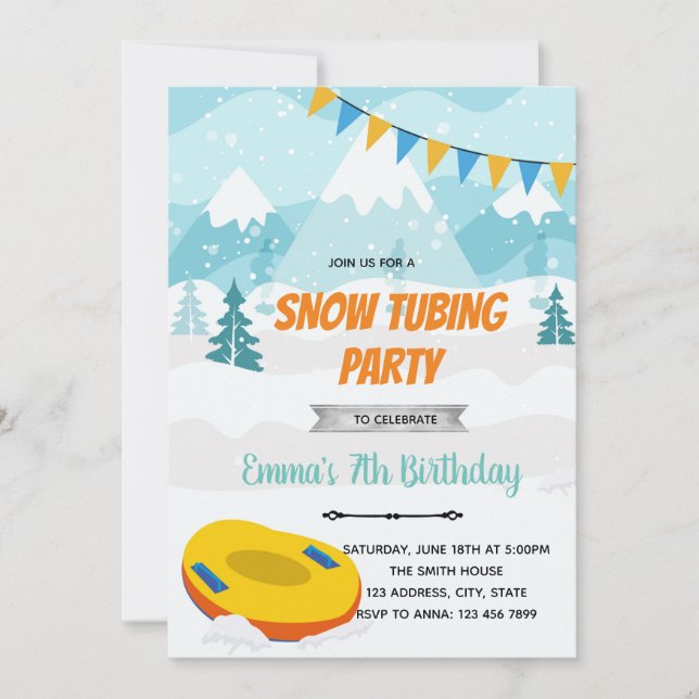 Convite para festa de tubing de inverno (Frente)