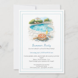 Convite para Festa de Verão com Piscina e Pizza