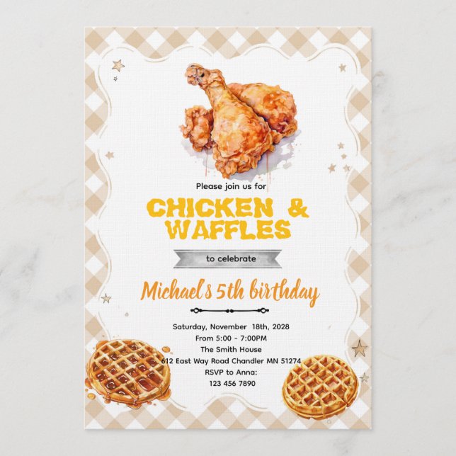 Convite para festa de waffles e frango (Frente)