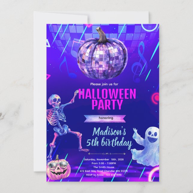 convite para festa disco de halloween (Frente)