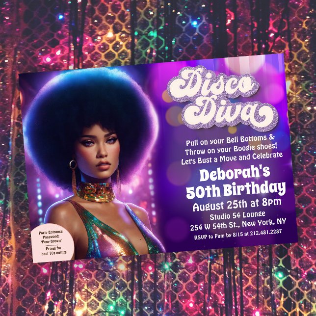 Convite para Festa Disco Diva dos Anos 70 (Criador carregado)