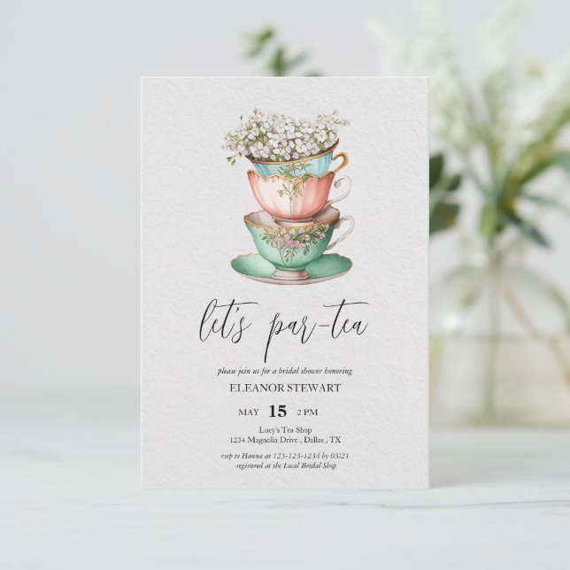 Convite para Festa do Chá Let's Par-Tea (Em pé/Frente)