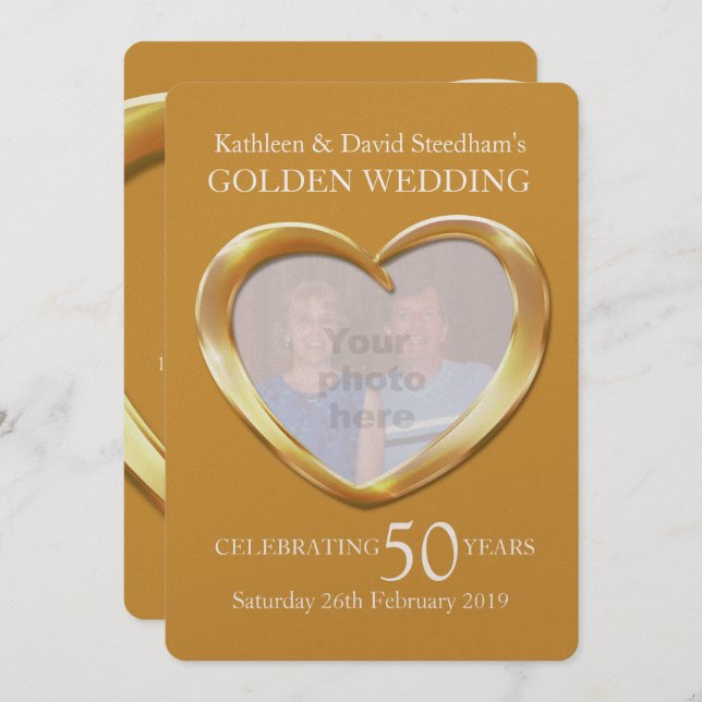 Convite para festa do coração do ouro de 50 anos (Frente/Verso)