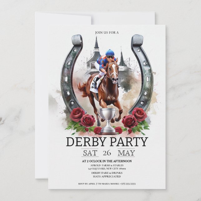 Convite para Festa do Derby de Kentucky Aquarela C (Frente)