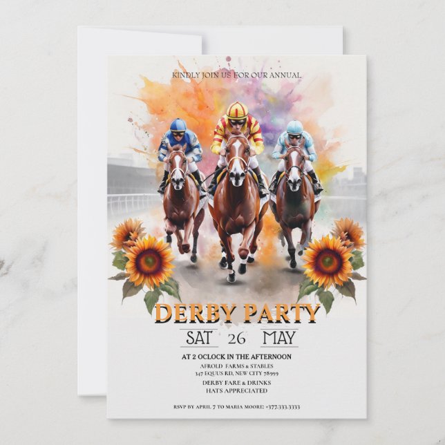 Convite para Festa do Derby de Kentucky Aquarela C (Frente)