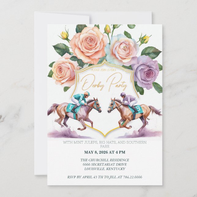 Convite para Festa do Derby de Kentucky Cavalos em (Frente)