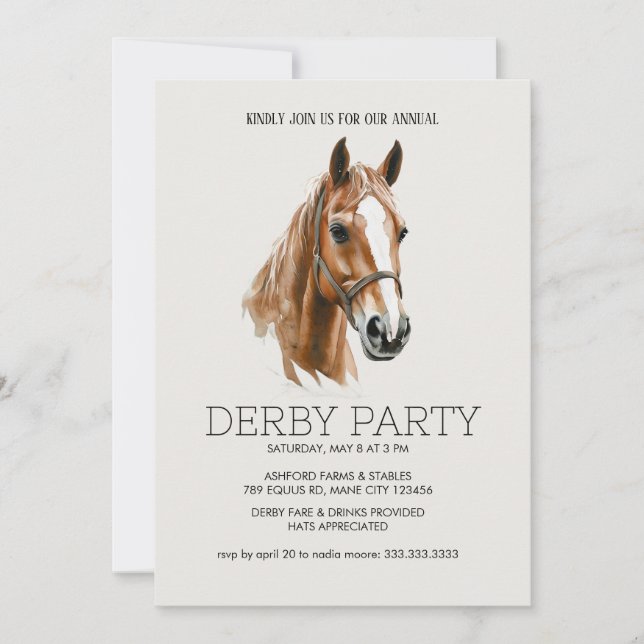 Convite para Festa do Derby de Kentucky com Cabeça (Frente)