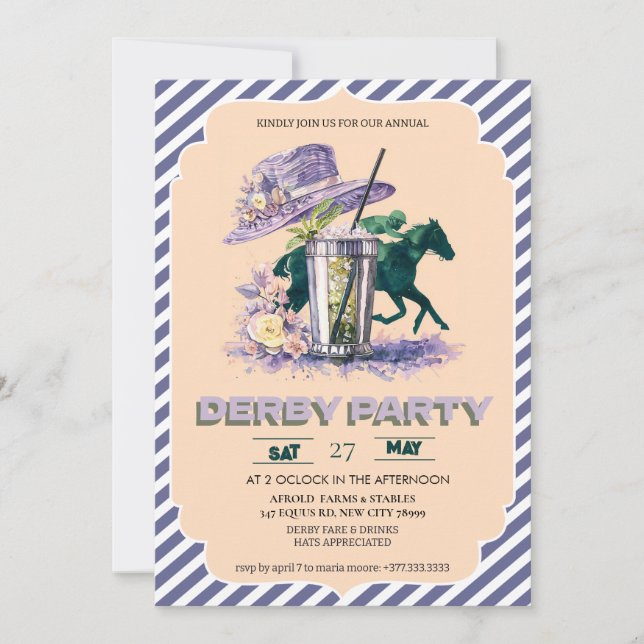Convite para Festa do Derby de Kentucky em Aquarel (Frente)