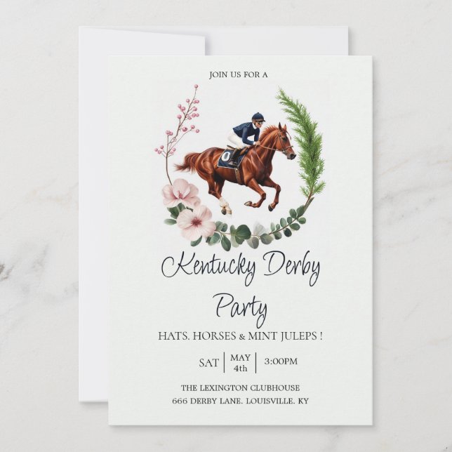Convite para Festa do Derby de Kentucky Floral Cav (Frente)