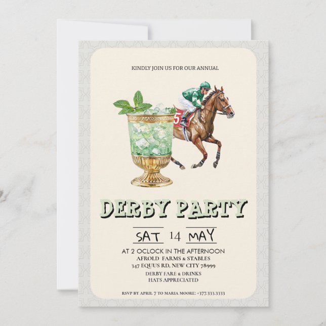 Convite para Festa do Derby de Kentucky Mint Julep (Frente)