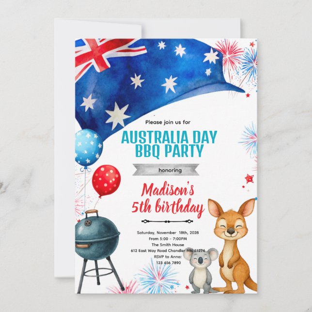 Convite para festa do Dia da Austrália (Frente)