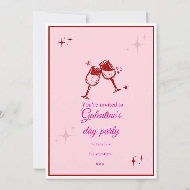 Convite para Festa do Dia da Galentine | Champanhe (Frente)