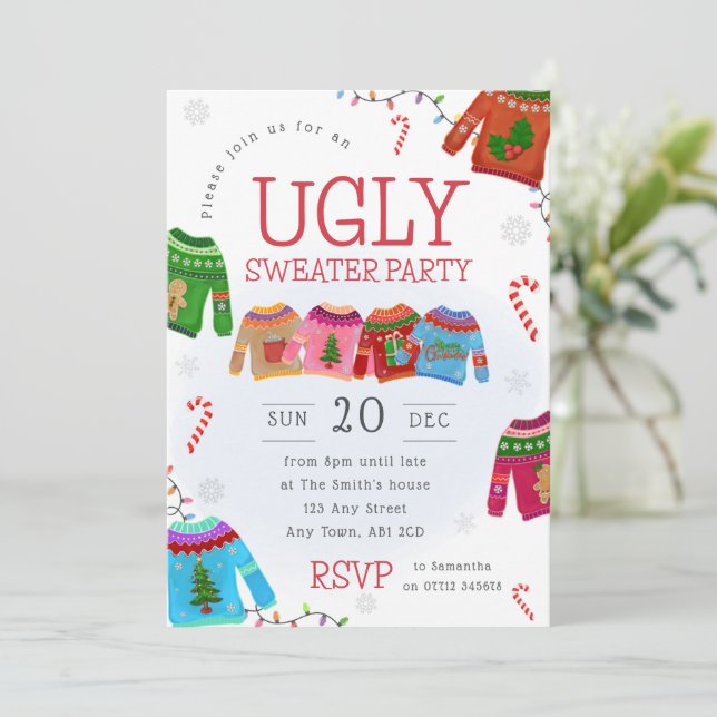 Convite para Festa do Pulôver Feio de Natal (Em pé/Frente)