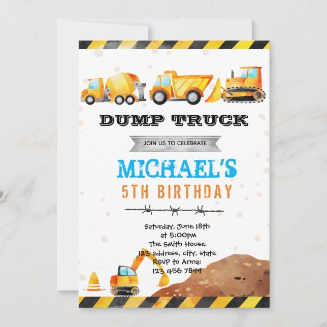 Convite para festa do tema da construção em forma  (Frente)