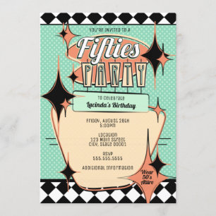 Convite para Festa dos Anos Cinquenta no Estilo Mo