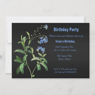 Convite para festa floral azul-elegante e metálico