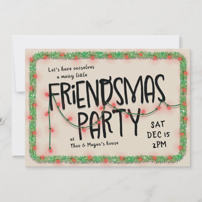 Convite para Festa Friendsmas | Luzes de Corda e G (Frente)