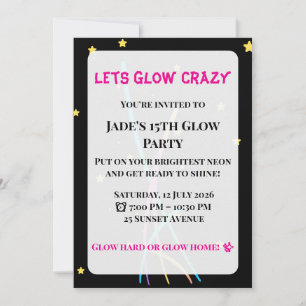 Convite para Festa Glow Festa para Adolescentes/