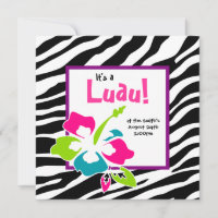 Convite para Festa Luau Hibisco Zebra Rosa Azul Li