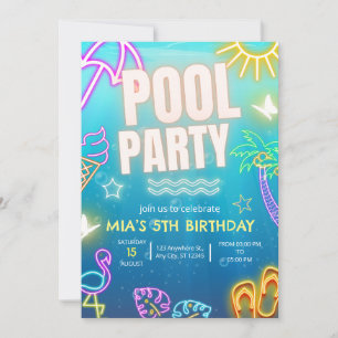 Convite para Festa na Piscina, Aniversário Tropica