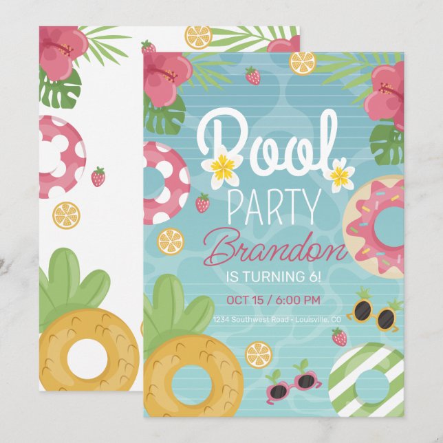 Convite para Festa na Piscina, Convite de Aniversá (Frente/Verso)