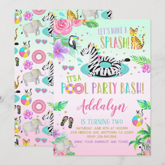 Convite para Festa na Piscina da Selva (Frente/Verso)