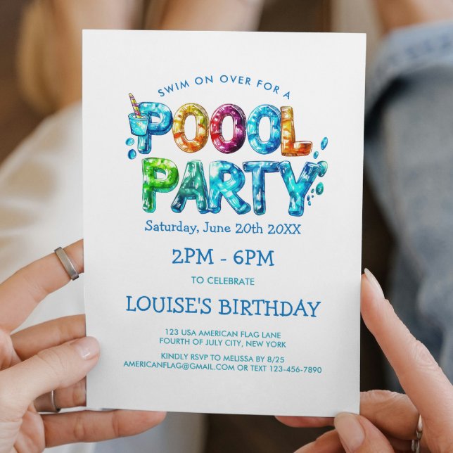 Convite para Festa na Piscina de Letras Vibrantes (Criador carregado)
