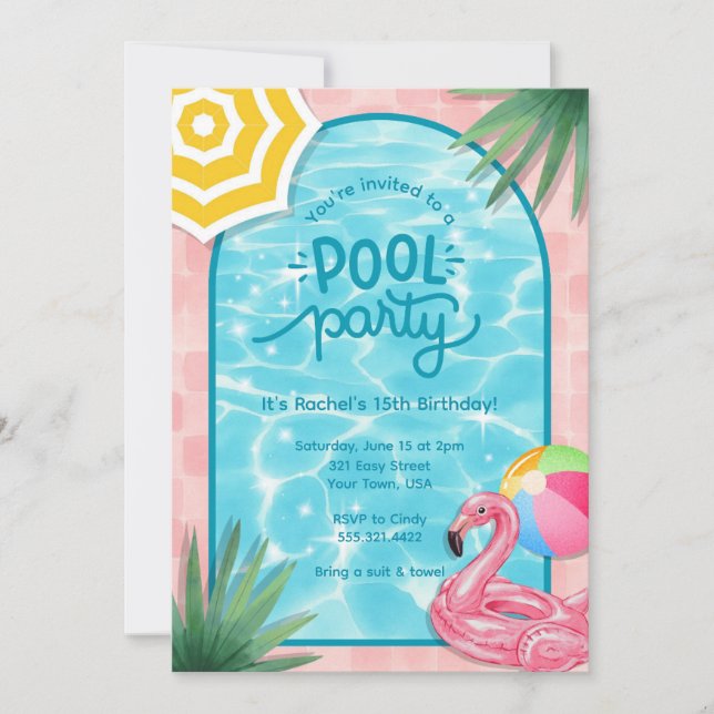 Convite para Festa na Piscina de Palm Springs (Frente)