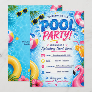 Convite para Festa na Piscina Diversão de Verão Tr