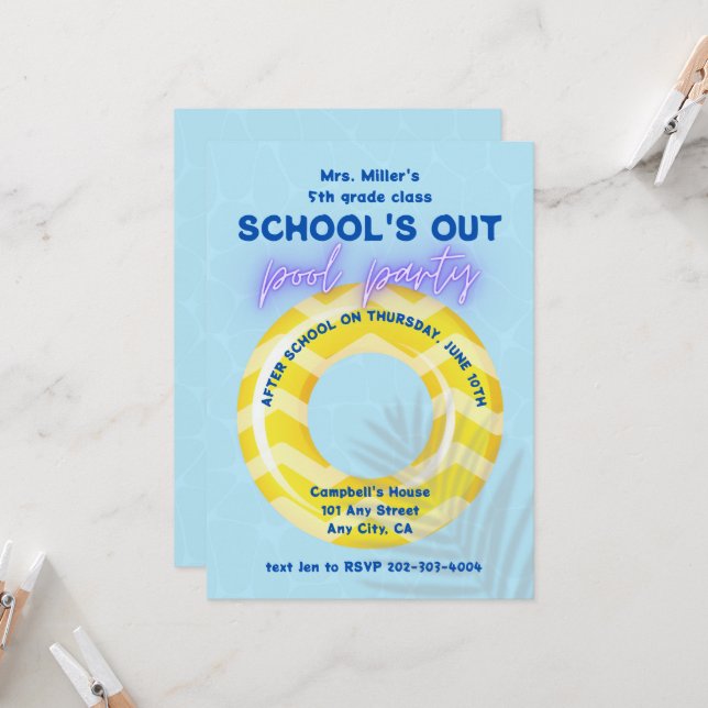 Convite para Festa na Piscina | Flutuador Amarelo (Frente/Verso In Situ)