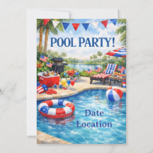 Convite para Festa na Piscina no Dia 4 de Julho na